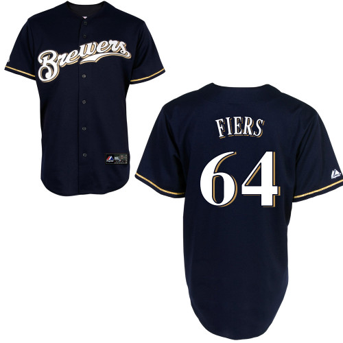 Mike Fiers #64 mlb Jersey-Milwaukee Brewers Women's Authentic 2014 Navy Cool Base BP Baseball Jersey